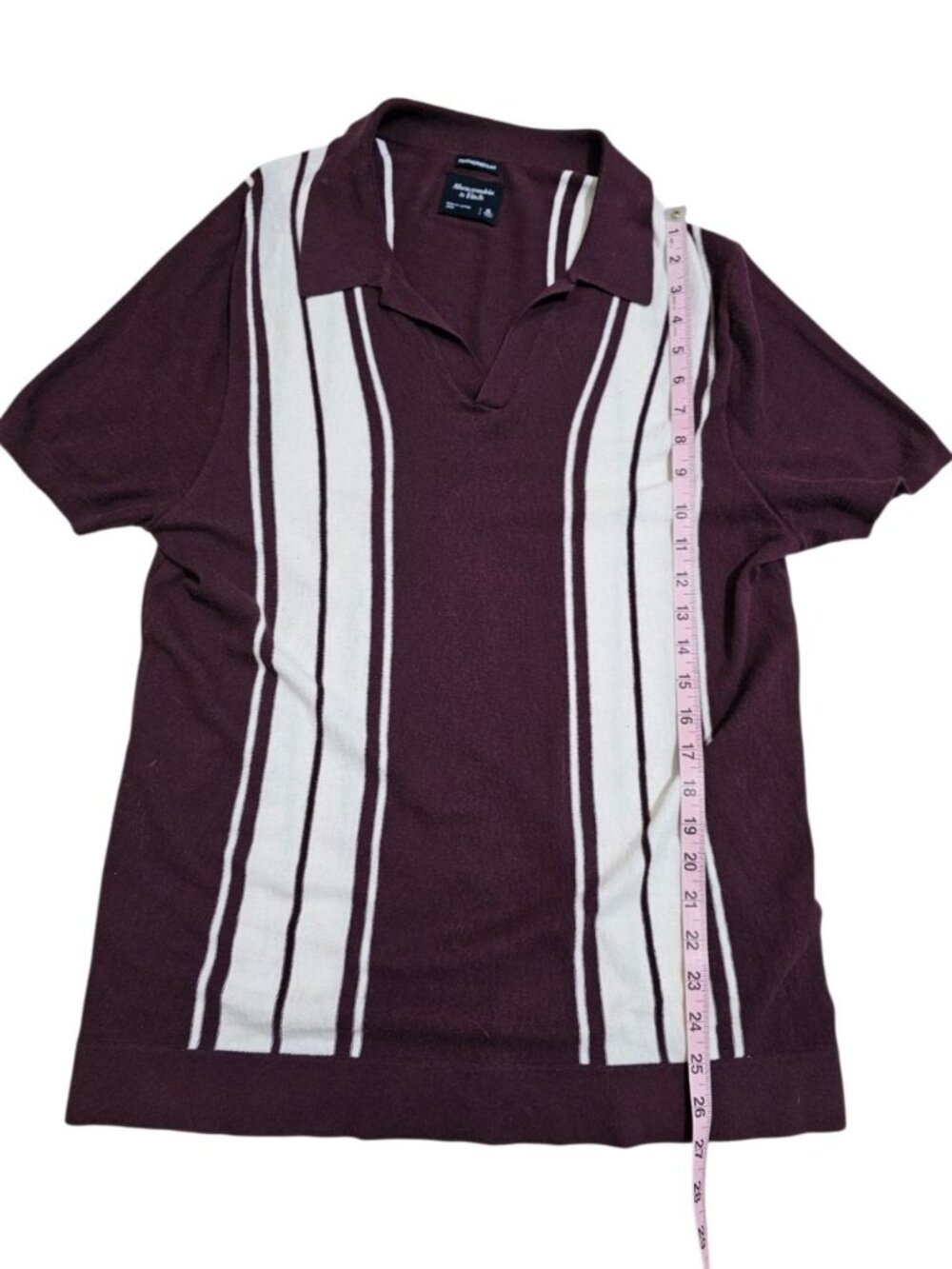Abercrombie & Fitch Mens XL Polo Burgundy White Stripe Cotton Cashmere Luxury - Picture 7 of 7
